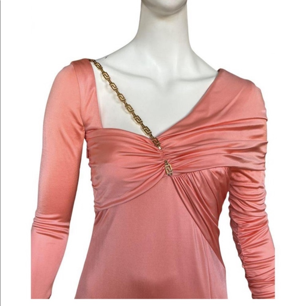 Peach color Versace dress 2019